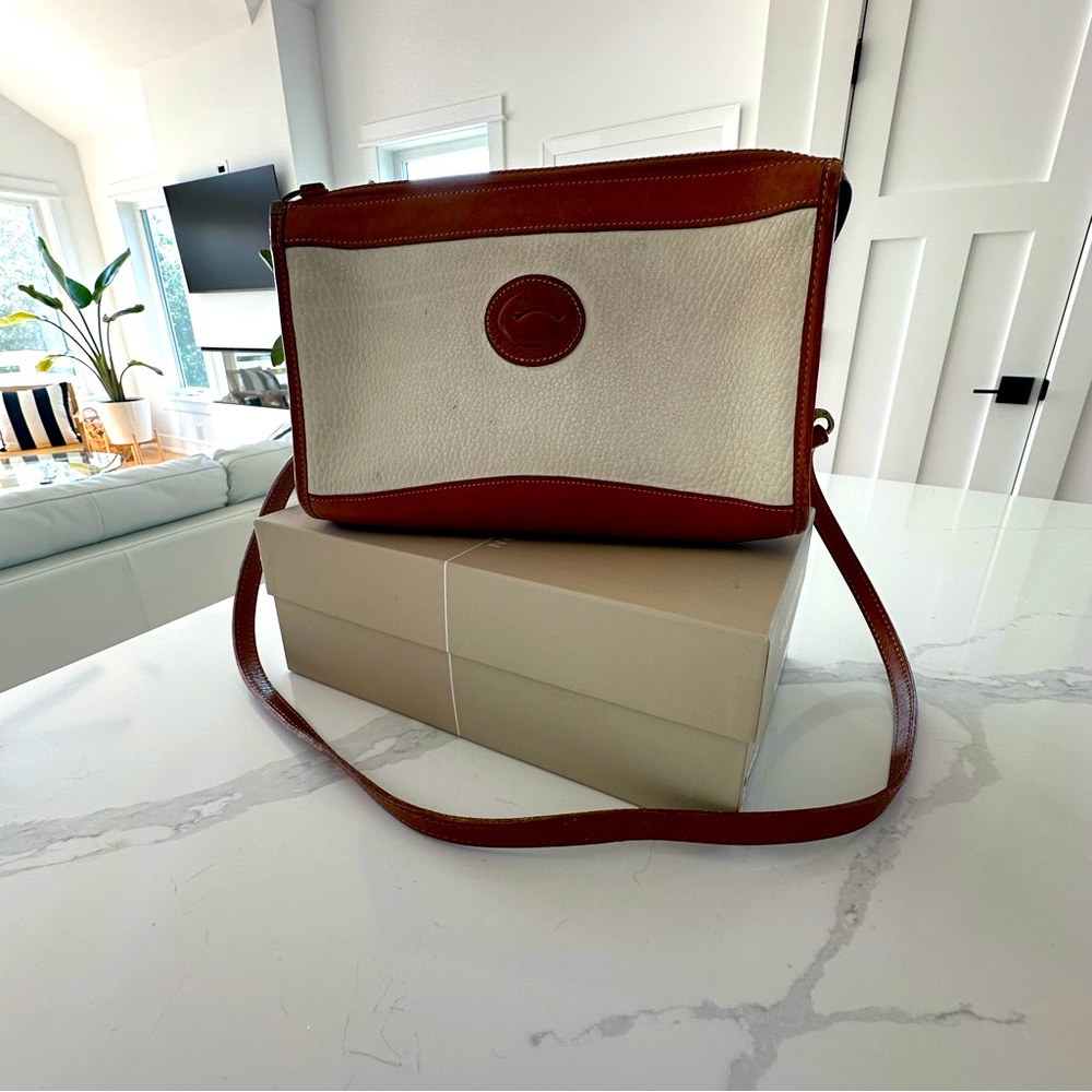 Dooney & Bourke Cream Canvas and Brown Leather Crossbody